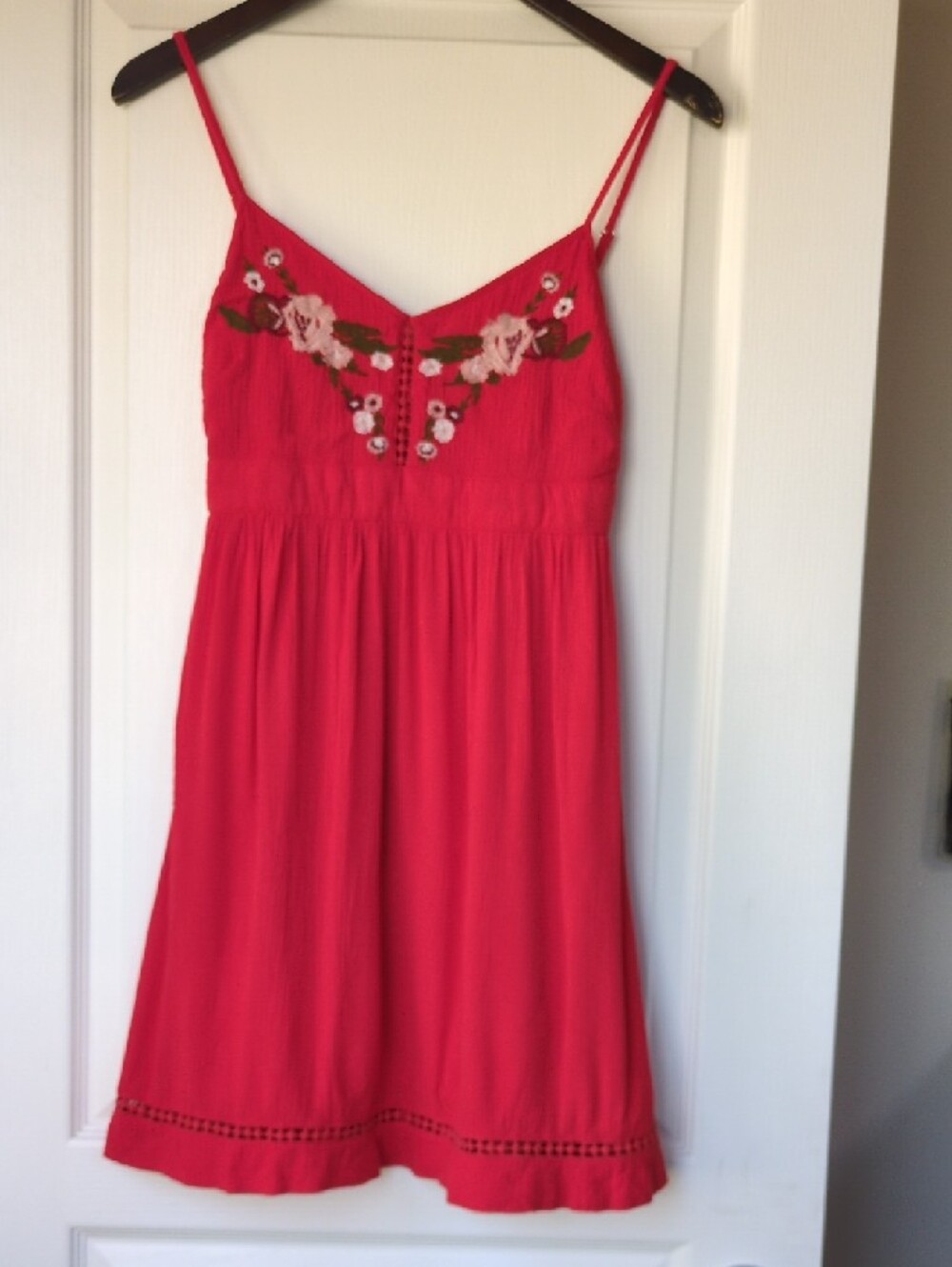 Guess Red Embroidered Spaghetti-Strap Dress